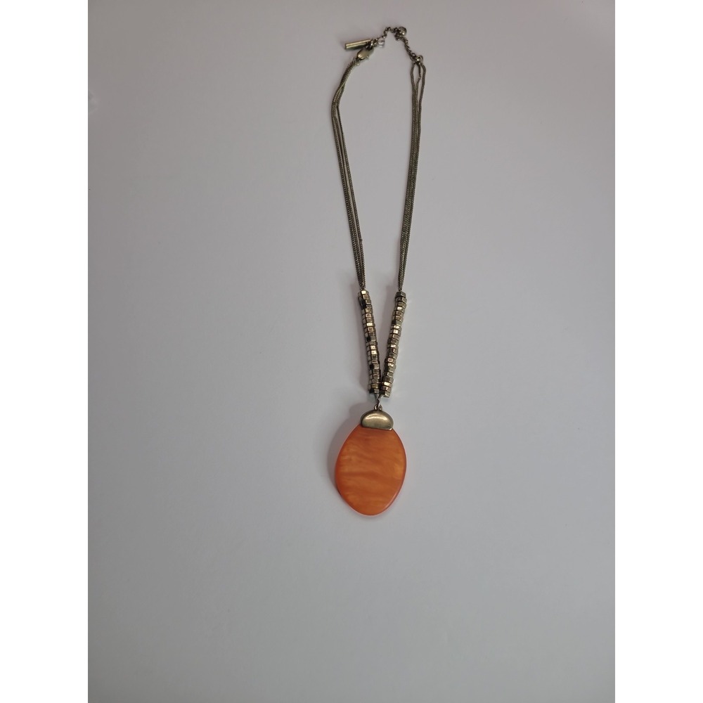 Kenneth Cole Orange Oval Pendant Necklace Silver Tone Multi Strand - Picture 6 of 14